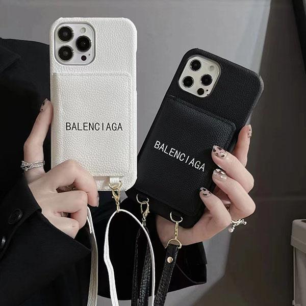 バレンシアガ iPhone 13/13pro ケース ポケット付き Balenciaga アイフォン13Pro maxスマホケース 斜めがけ IPhone 12/12プロ携帯ケース カード収納 肩掛け