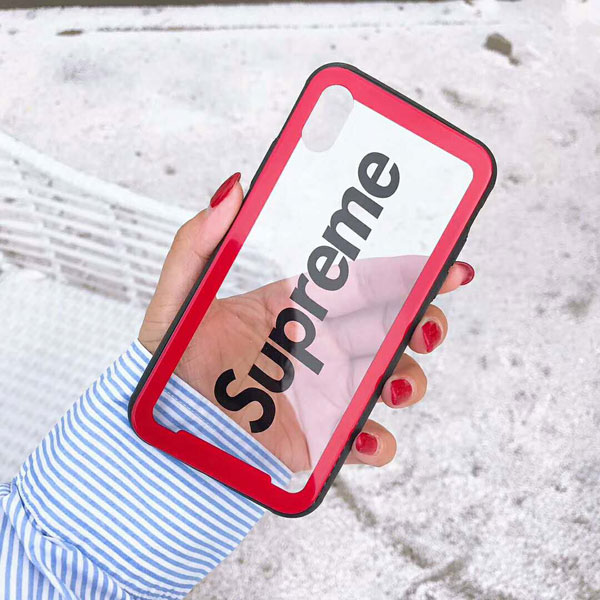 supreme iphone xクリアケース ガラス 人気ブランドシュプリーム透明iphone 8plusケース ハードクリアケース 柔らかい TPU  ハイブ リッド ケースiphone7 iphone8 ケース 耐衝撃 カップル愛用