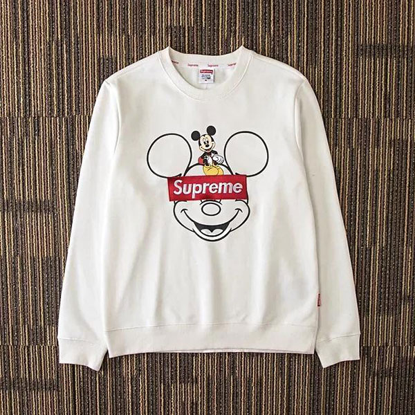 supreme＆mickeyコラボパーカー ブランドパーカー シュプリームトップス ロング丈 レディース ミッキーパーカー カジュアル 大人 可愛い  デート お出かけ 旅行 秋冬 秋冬 通学