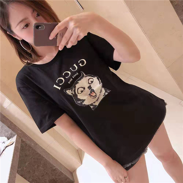 グッチ Tシャツ 夏着 猫柄 レディースメンズ サマーtシャツ 半袖 GUCCI ネコ柄付き カップル向け Gucci 夏服Tシャツ 丸首 快適  シンプル おしゃれ 洗える 耐久性