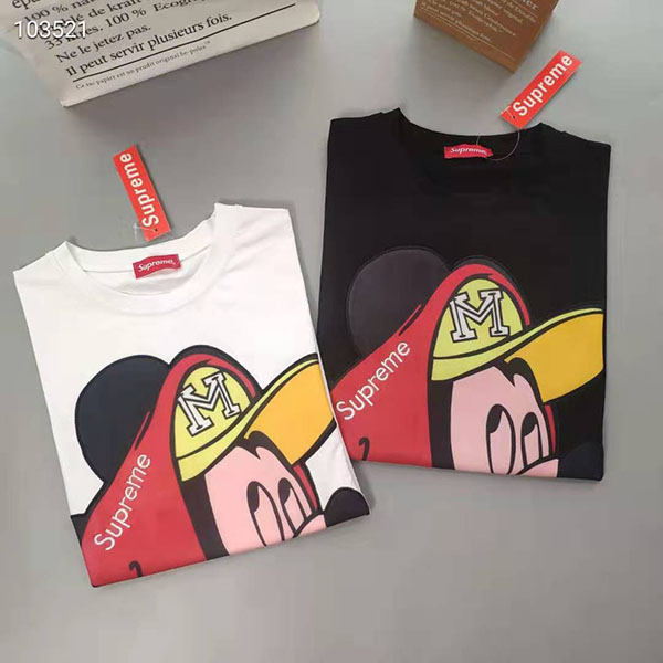 supreme＆mickeyコラボｔシャツ ミッキー短袖 可愛い ペアルック シュプリーム半袖 レディース メンズ 刺繍 芸能人愛用 柔らか コットン  新品