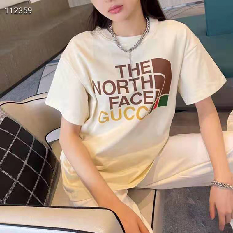 グッチ ザノースフェイス コラボ Tシャツ レディースｔシャツ gucci短袖 男女兼用 丸首 可愛い ブランドトップス northface半袖 夏  親子服 送料無料