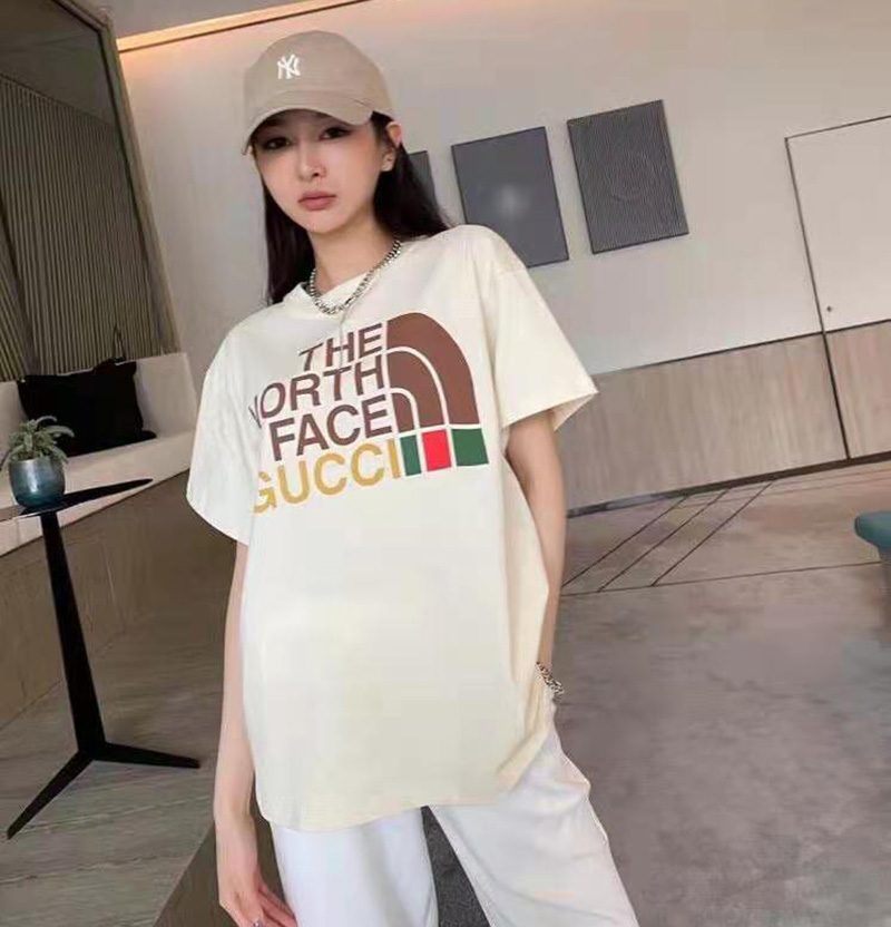 グッチ ザノースフェイス コラボ Tシャツ レディースｔシャツ gucci短袖 男女兼用 丸首 可愛い ブランドトップス northface半袖 夏  親子服 送料無料