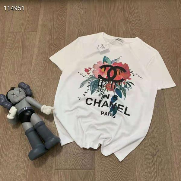 シャネル Tシャツ レディース 花柄 プリントロゴ chanel半袖 おしゃれ 夏 ブランド半袖ｔシャツ 上着 トップス おしゃれ カットソー