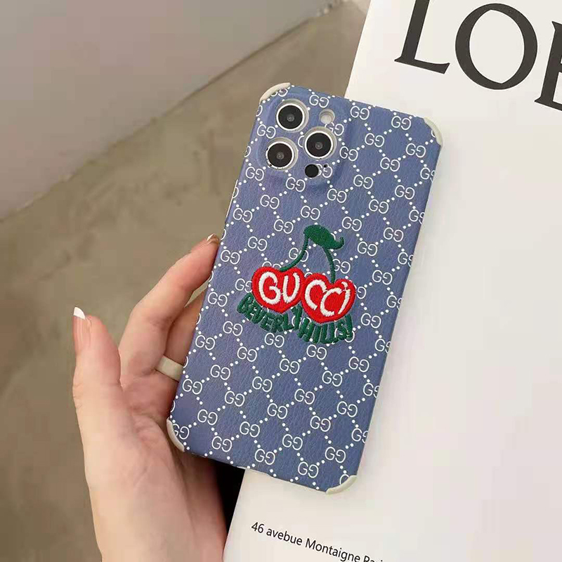 GUCCI さくらんぼ iphone 12/12proケース デニム グッチ アイフォン12プロマックス携帯カバー ブランド  iphone11/11pro/11pro maxスマケース