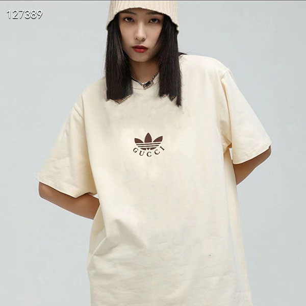 グッチ アディダス コラボ Tシャツ 男女兼用 Gucci 半袖 夏服 可愛い Adidas短袖 カジュアル 新品 おしゃれ